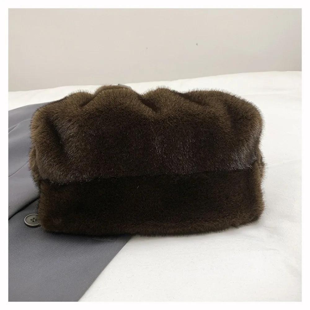 Cute Large Capacity Crossbody Bag Wrinkle Relaxed Texture Mink Fur Shoulder Bag Solid Color Ladies Handbags Female