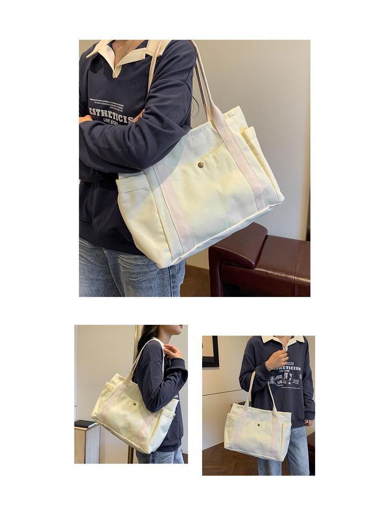 Женская холщовая сумка-тоут: Универсальная вместительная сумка с множеством карманов для студентов и пассажиров