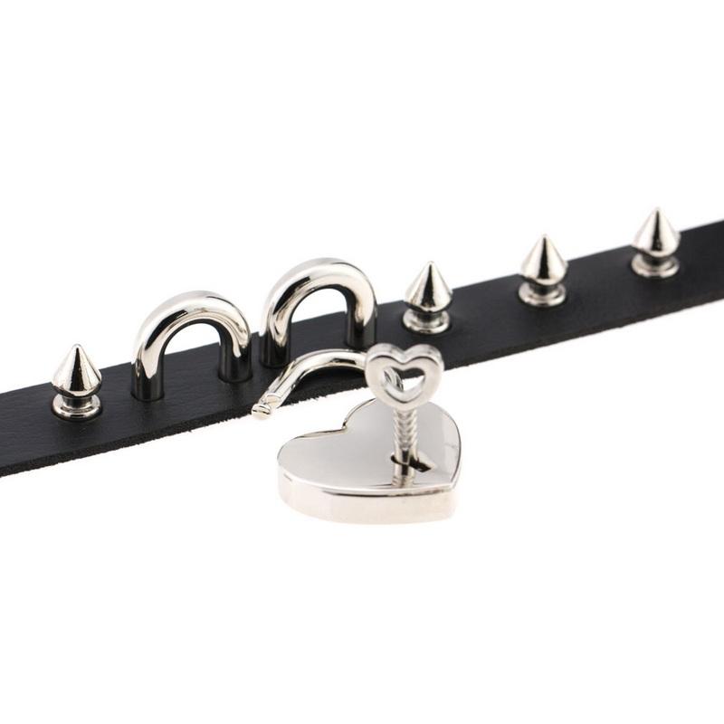 Ожерелье-колье с воротником, открывающееся сердце любовника, замок с замком, подвески из искусственной кожи, панк, готическая Лолита, воротник, ожерелья, готические украшения, Валентина, пара