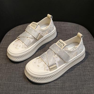 Летние сетчатые дышащие тонкие кроссовки на липучках для женщин, новые туфли на платформе Biscuit, легкие повседневные белые туфли