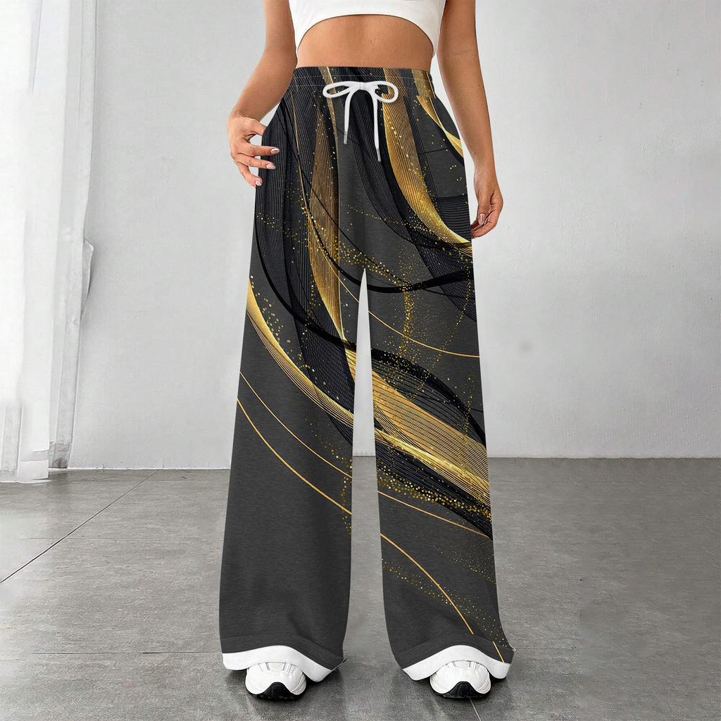 Women's Fashion Loose Drawstring Closed Waist Print Casual Sports Pants Casual Pants