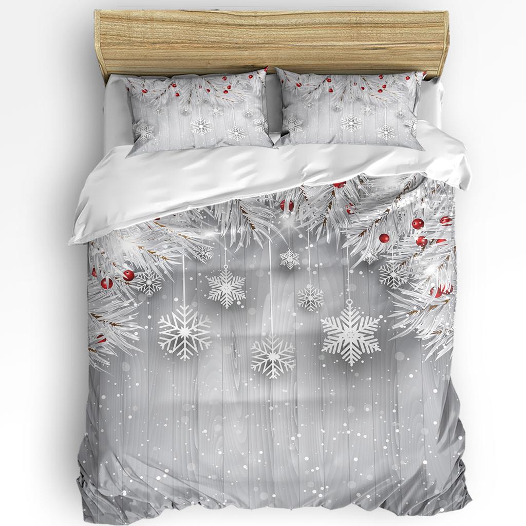 Christmas Snow Scene Snowflakes Gnome 3pcs Bedding Set For Double Bed Home Textile Duvet Cover Quilt Cover Pillowcase