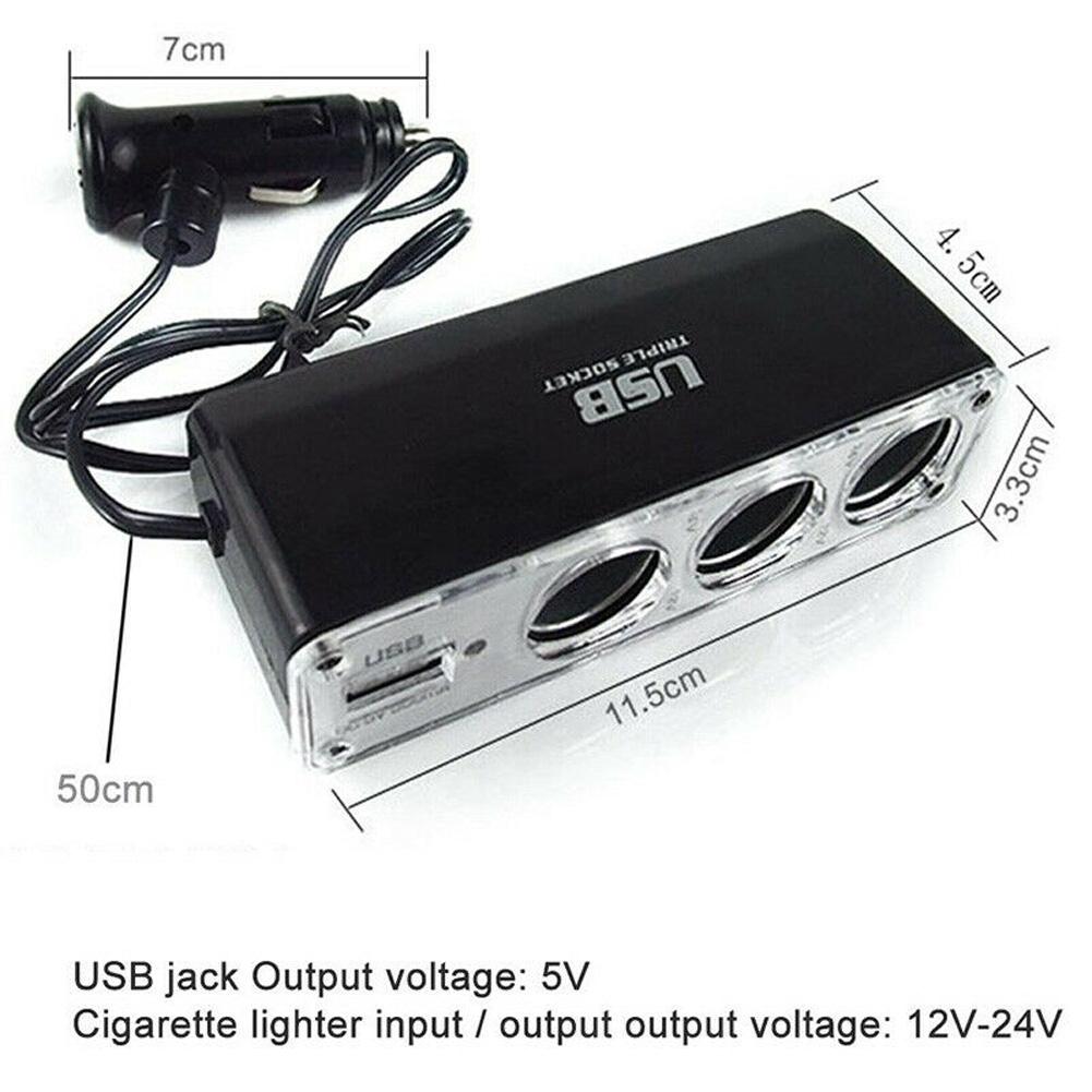 Автомобильный прикуриватель с несколькими розетками, тройной разветвитель, USB-порт, зарядное устройство, адаптер с вилкой прикуривателя для транспортных средств 12 В-24 В