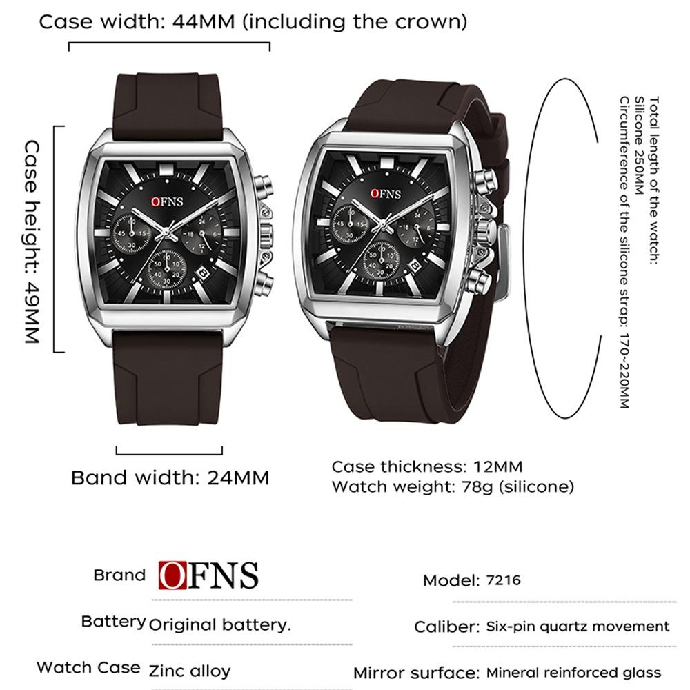 OFNS Business Sports Luxury Multifunctional Chronograph Quartz Watch for Men Waterproof Luminous Strap Casual Male Wristwatch