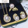 14k Gold Leopard Pearl Diamond Jewelry Set 925 Sterling Silver Wedding Rings Earrings Necklace For Women Men Engagement Jewelry