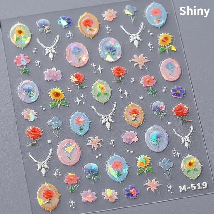 1pcs 5D Exquisite Flower Nail Art Stickers Colorful Macaron Flower Nail Decoration Decals DIY Adhesive Accessory