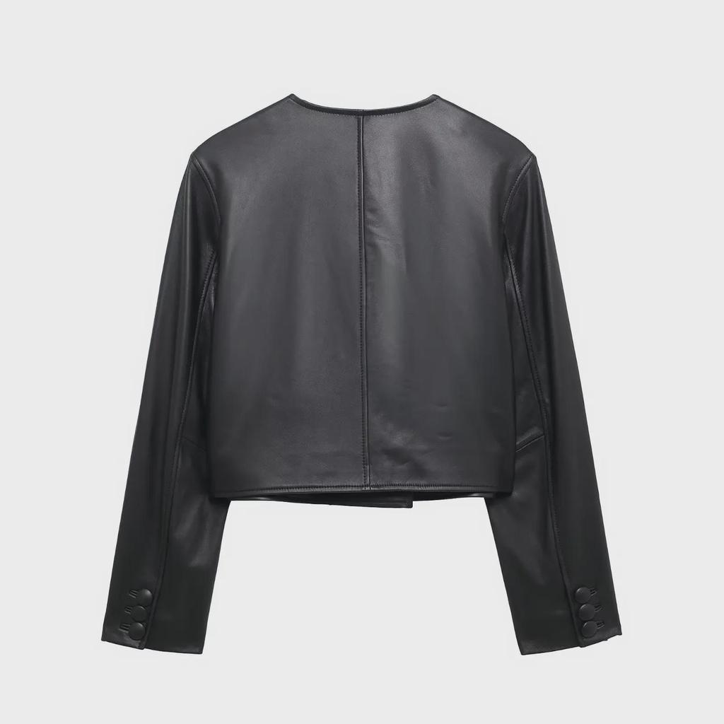 Женская черная куртка из искусственной кожи и юбка в комплекте - Весенняя коллекция