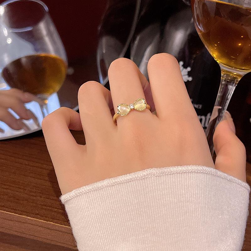 Кольцо-бантик из корейского кошачьего глаза: Высококачественное, универсальное, шикарное ювелирное украшение