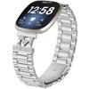 For Fitbit Versa 3/Sense Watch Strap Rhinestones Decor Silver Stainless Steel 3 Beads Watch Band