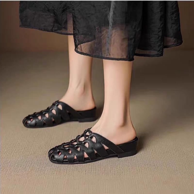 Модная женская обувь мюли, модные балетки, шлепанцы, летние новые сандалии 2025, дизайнерская женская обувь с ремешком сзади, ажурная обувь, брендовые сандалии для женщин