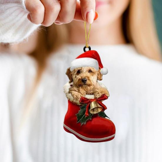 Подвеска в виде собаки на Рождество, собака в сапоге Санты, подвесное украшение, 2D, плоская акриловая подвеска для рождественской елки, домашний декор, подарок любителям собак