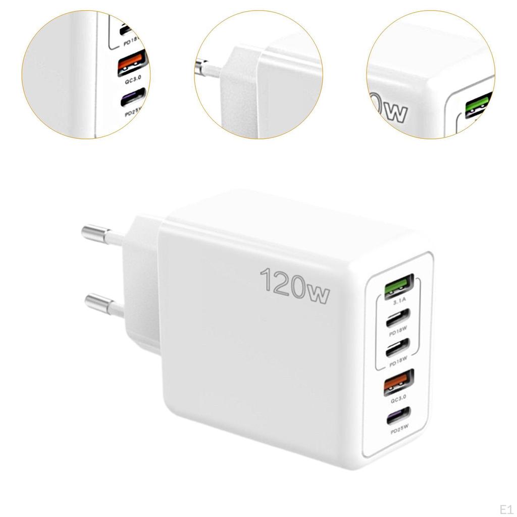 Компактный зарядный адаптер USB C мощностью 120 Вт для нескольких устройств, смартфонов, белый
