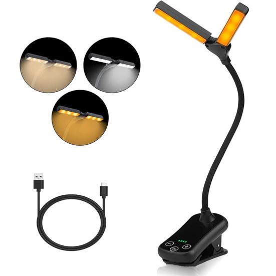 Лампа для чтения с регулируемой яркостью, платная, выдвижная, с двойной головкой, освещение без мерцания, тип-C, 14 светодиодов, янтарный светильник для книг, товары для дома
