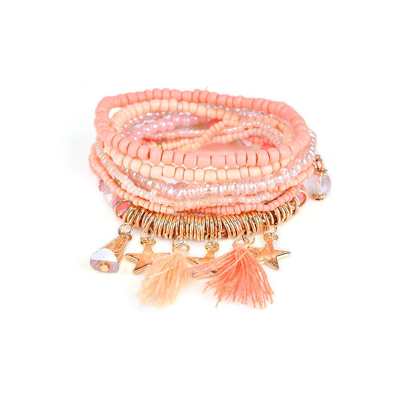 Bohemian Multilayer Beaded Bracelet Elastic Tassel Star Pendant Bracelet Bangle Women Jewelry