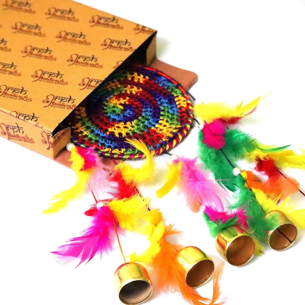 Metal, Bell, Feather, Bead, Thread Wind Chime Dream Catcher for Wall Decor, Bedroom, Balcony, Garden, Kids Room (30 Cm X 13 Cm) Small (Multi)