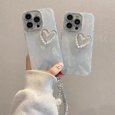 Чехол для телефона Pearl Love для Apple 17 Promax Браслет для IPhone 16 Женский Всесторонний 15 Противоударный Индивидуальность