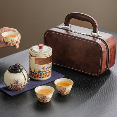 Китайский Ру Kiln Набор для кунг-фу Портативный Дорожный Наружный Бытовой Керамический Чайник Банка для чая Чашка Наборы для чая Кожаная сумка Новый