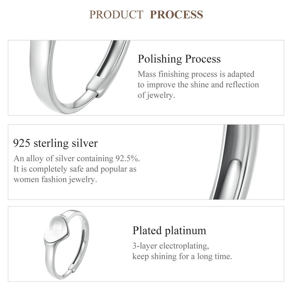 BAMOER, стерлинговое серебро 925 пробы, полированное кольцо «Свет и тень, любовь», регулируемое кольцо с отверстием в форме сердца для женщин, подарок на день Святого Валентина