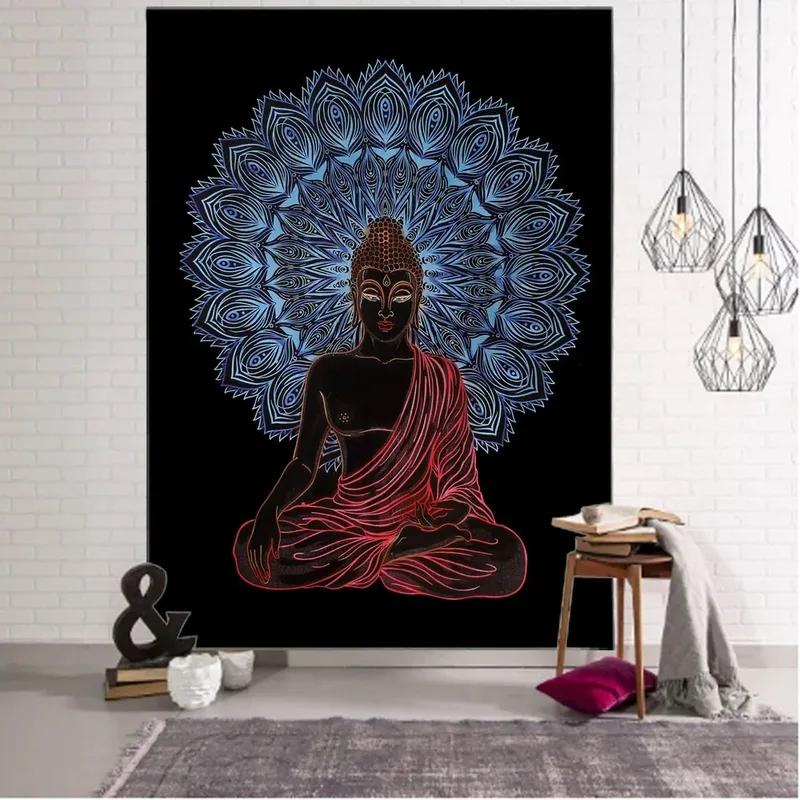 Статуя Будды Медитация Узор Гобелен Украшение стены Дома Гобелен Спальня Гостиная Гобелен