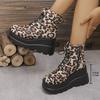 2025 Ladies Shoes Large Size Ankle Women's Boots High Heel Modern Boots Women Leopard Side Zip Front Lace-up Wedge Female Shoes