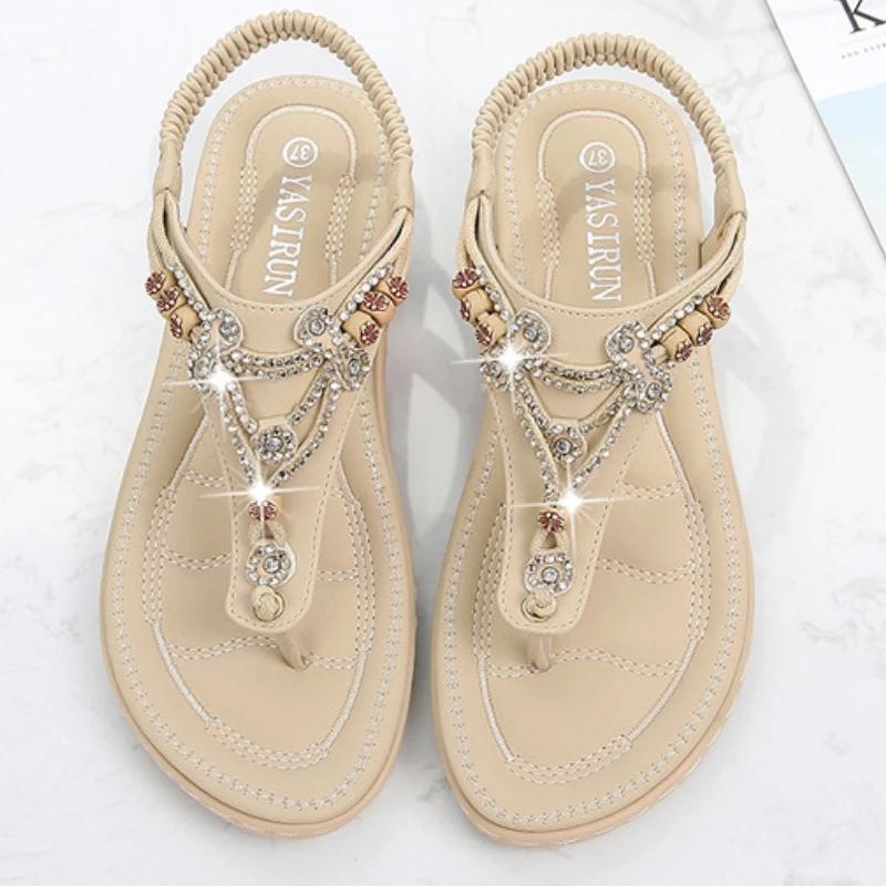 Мода 2024Обувь женская летняя Римская сандалии ретро клип носок стразы танкетка платформа пляжные бохо шлепанцы Sandalias De Mujer