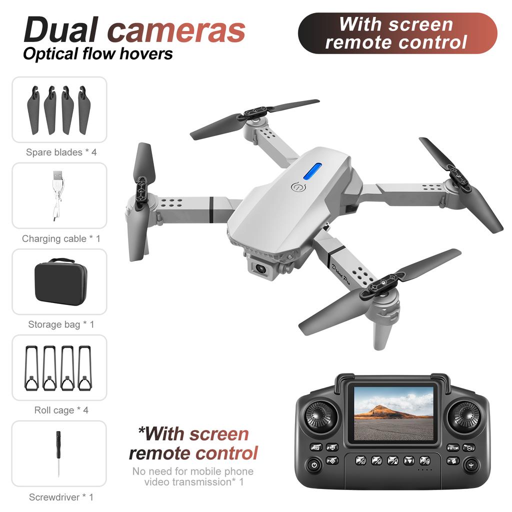 Newest E88 Screen-controlled Lighting Mini Drone 4K 2 Camera Optical Flow Remote Control Aircraft Mavic Air 2