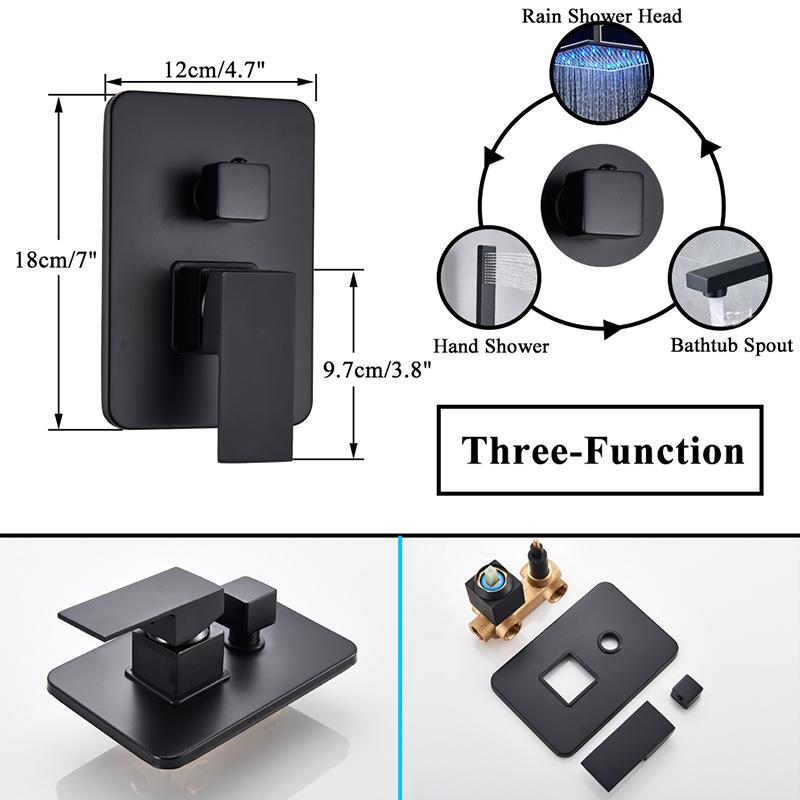 Матовый черный светодиодный смеситель для ванной комнаты, душевая лейка с эффектом дождя, настенный смеситель для душа, набор для душа