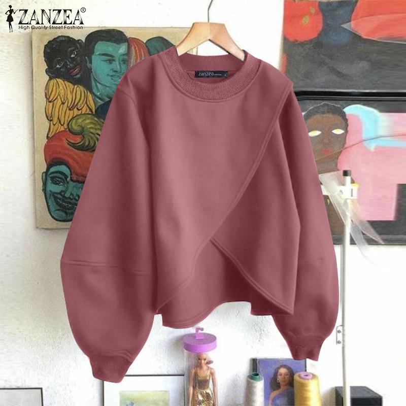 ZANZEA Женские осенние свитера-пуловеры с круглым вырезом и длинным рукавом-фонариком