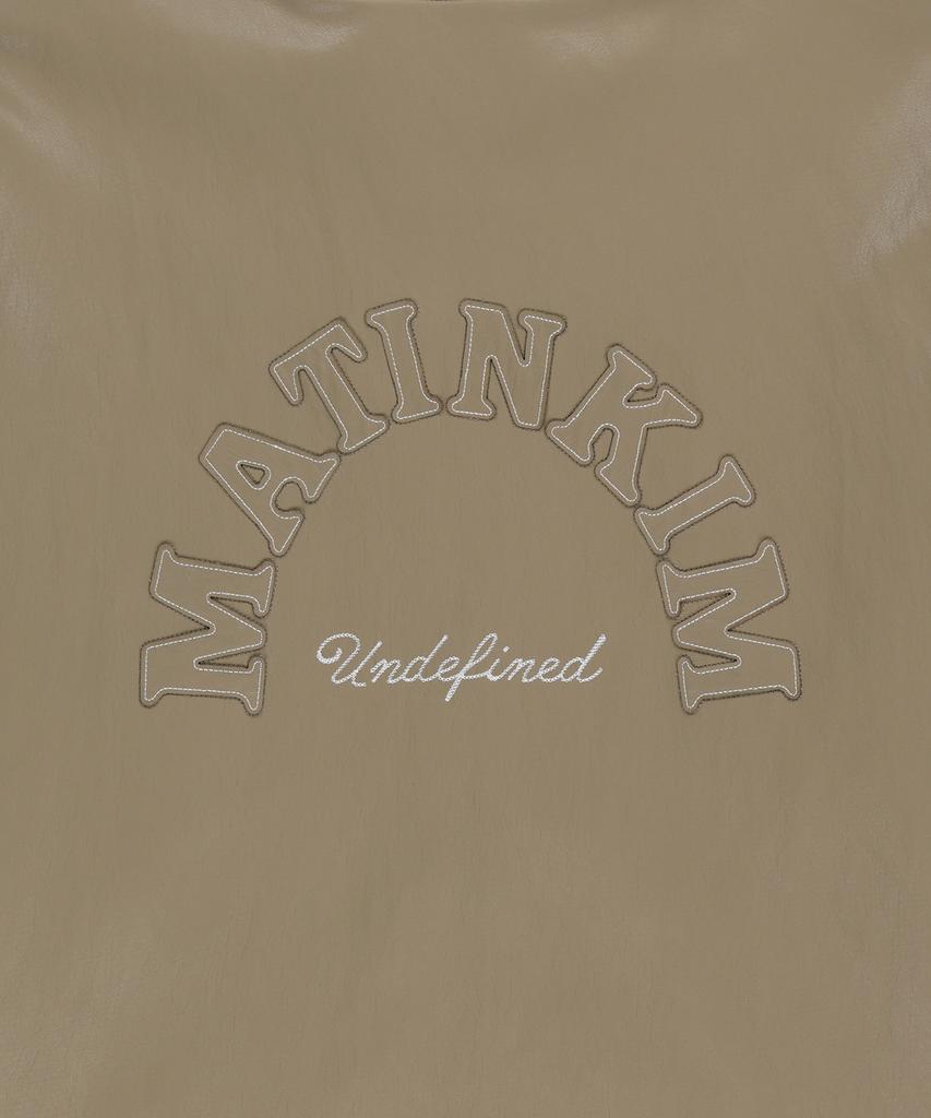 MATIN KIM Faux Leather Applique Logo Hoody Jumper In Beige