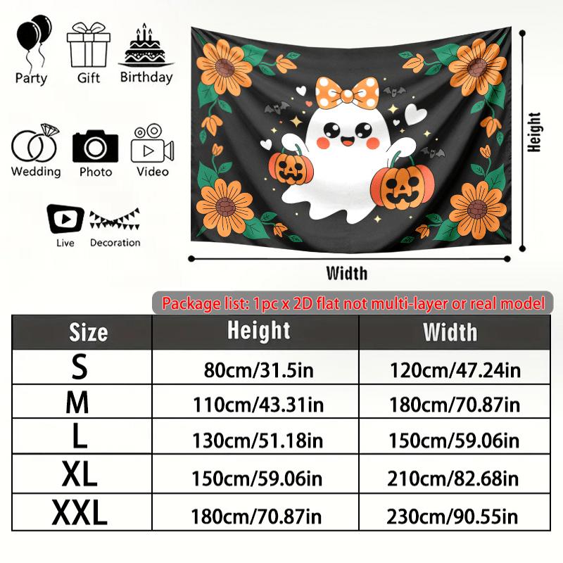 Halloween Party Home Flowers Pumpkins Backdrop, Multicolor Polyester Banner for Photo Booth & Wall Decor