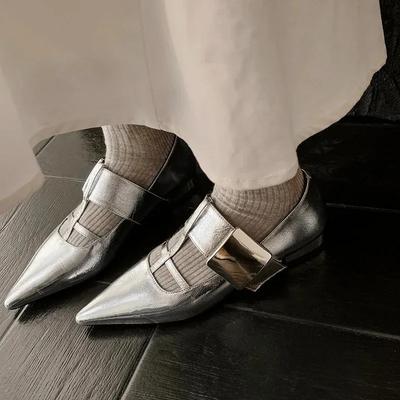 2025новая весна осень женские туфли-лодочки натуральная кожа 22-24,5см коровья кожа+овчина+свиная кожа острый носок Т-образный ремешок пряжка туфли Джейн