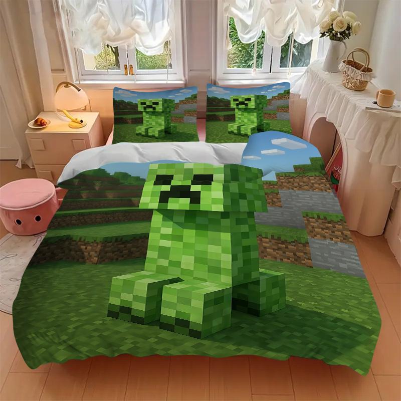 Постельное белье Minecraft Creeper Adventure Print 3 шт. Пододеяльник с 2 наволочками Домашний подарок на день рождения
