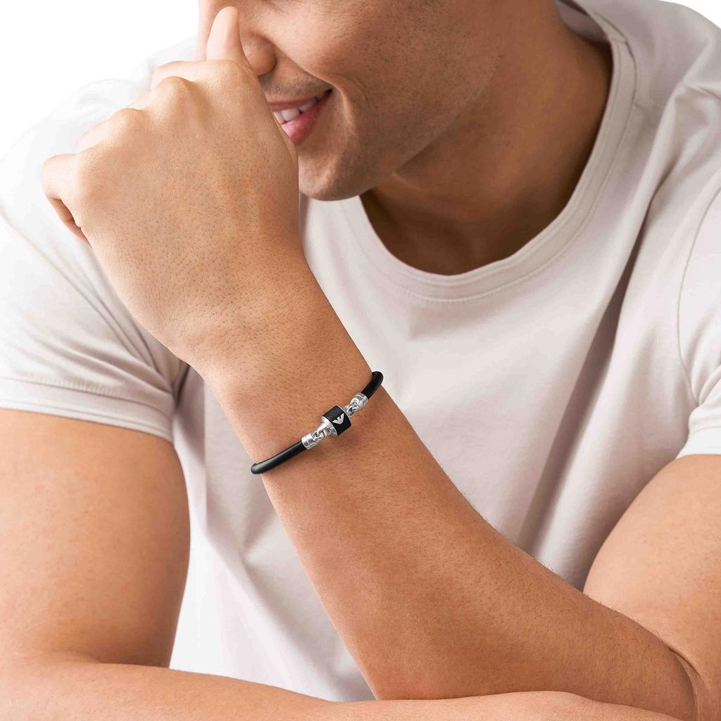 Emporio Armani Браслет из черного мрамора и кожаного ремешка