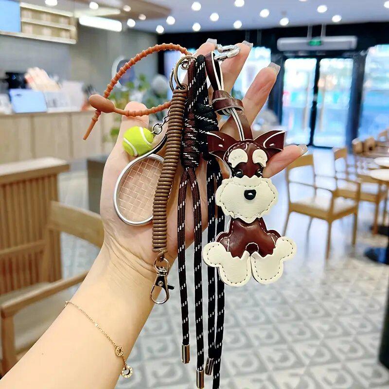 Cartoon PU Leather Cute Schnauzer Handbag Pendant For Women Dog Puppy Pendant Backpack Ornaments AVE