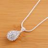 925 Sterling Silver Water Droplet Zircon Pendant Necklace Wedding Charm Jewelry