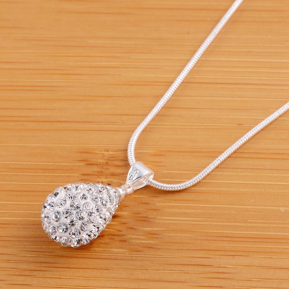 925 Sterling Silver Water Droplet Zircon Pendant Necklace Wedding Charm Jewelry