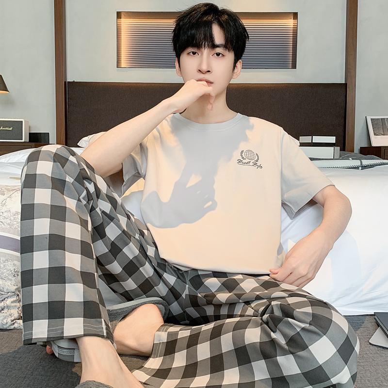 Хлопковая мужская ночная рубашка на лето, короткий спальный топ, длинные штаны, пижамный комплект, повседневная домашняя одежда, пижамы для мужчин, Hombre, прямая поставка