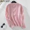 BITCED Solid Colour Cable-Knit Pullover Women's Sweater Autumn/Winter Loose-Fit Long-Sleeved Knitted Top