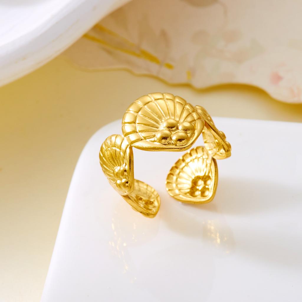 Vintage Gold Color Starfish Shell Rings for Women Stainless Steel Ocean Series Flower Stars Whale Adjustable Finger Ring Jewelry