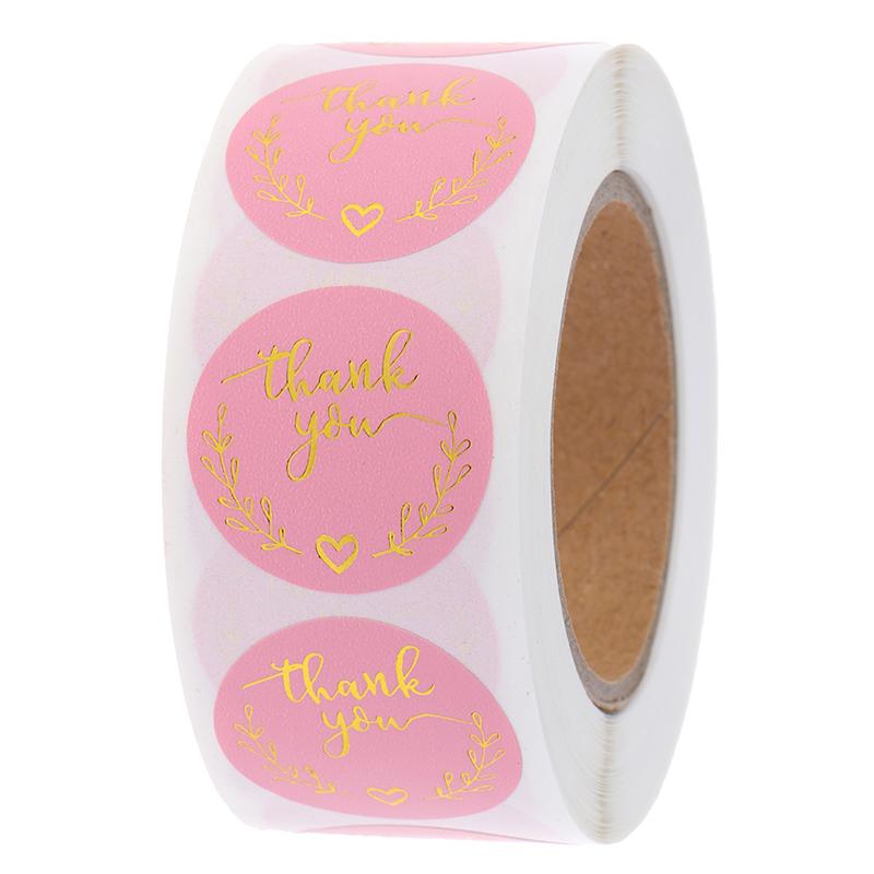 Наклейки с благодарностью, этикетки с золотой фольгой, 500 шт., 1 дюйм, розовые наклейки с подарками