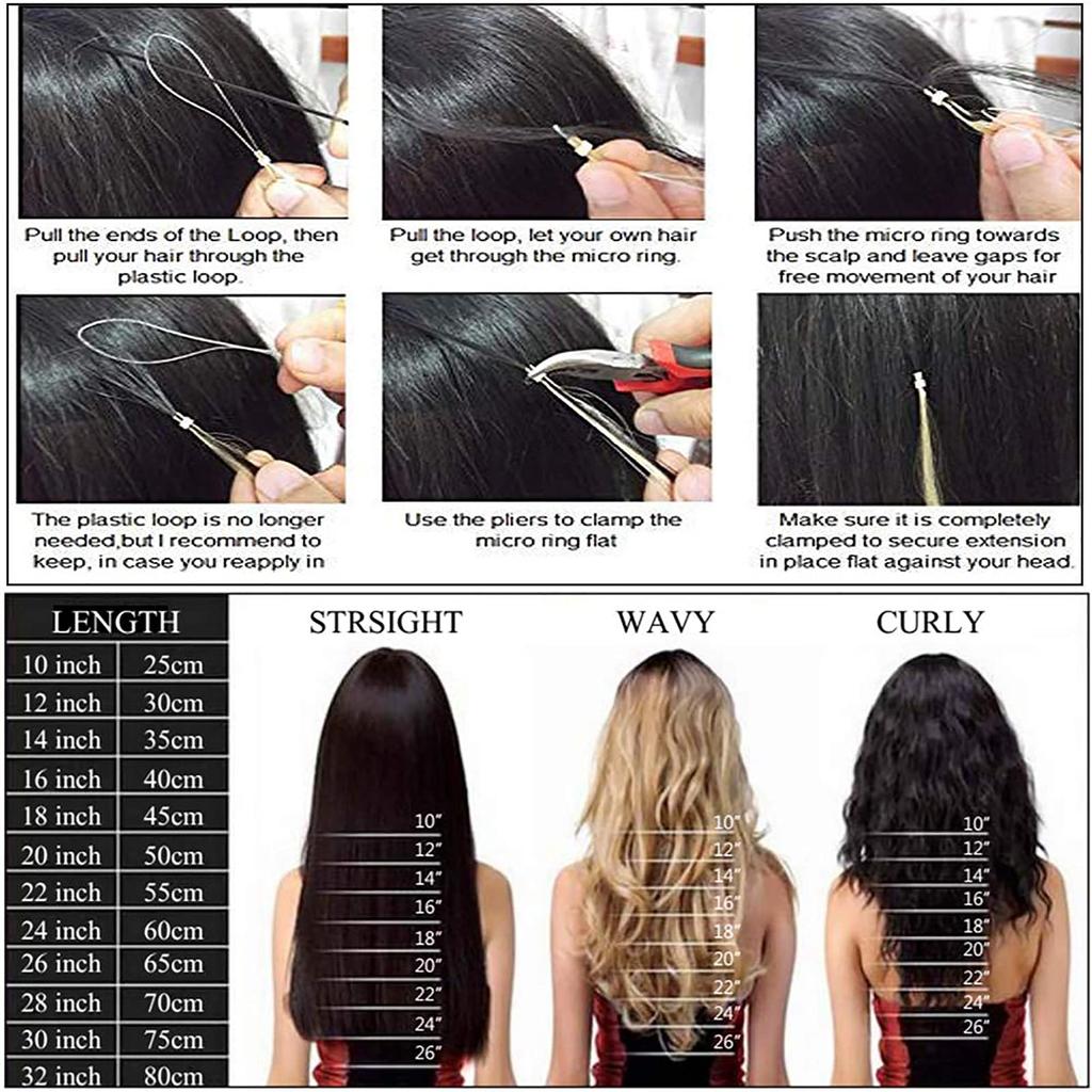 Human Hair Ring Loop Hair Tip Extensions Remy Extensions Color Wig Extensions 50 Pieces [ALISY] (16inch, 1B#)