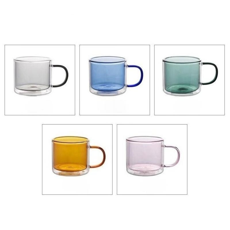 1PC Double-layer Colored Glass Cup Household Glass Beverage Juice Milk Tea Office Desk Light Color Transparent Tea Cup