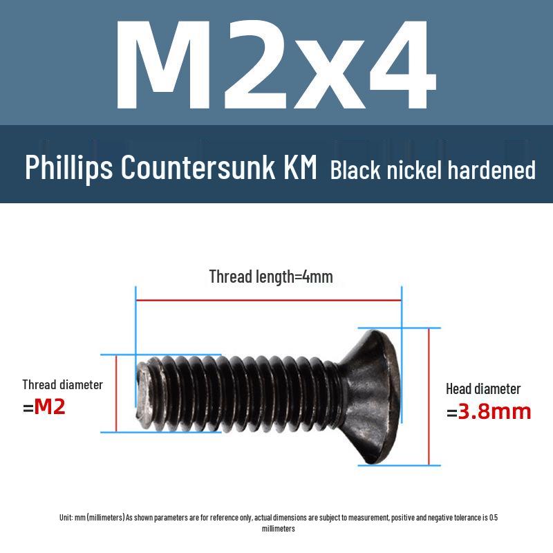 Yigu Carbon Steel Black Nickel Hardened KM Phillips Flat Head Screws M2-M4 for Electronics