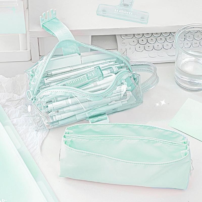 RosyPosy Soft Small Square Frozen Removable Pencil Bag Multifunctional Double Pencil Bag Student Large Capacity Exam Stationery Bag