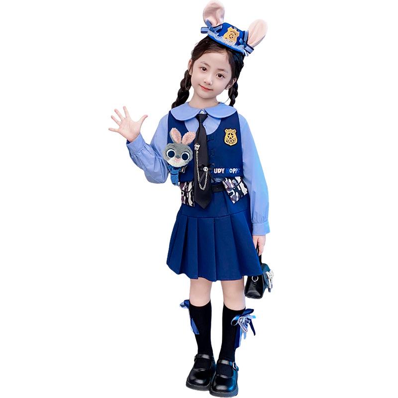 Bunny Police Officer Cosplay Dress - Girls' Spring/Autumn Academy Style JK Lolita Princess Set