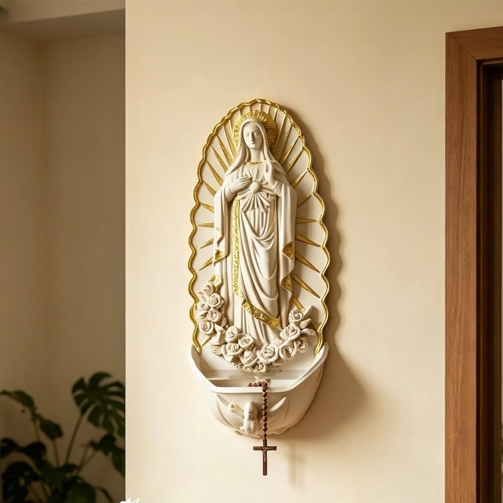 Religious Virgin Mary Holy Water Font Wall Mounted Mary Wall Hanging Font Home Decor