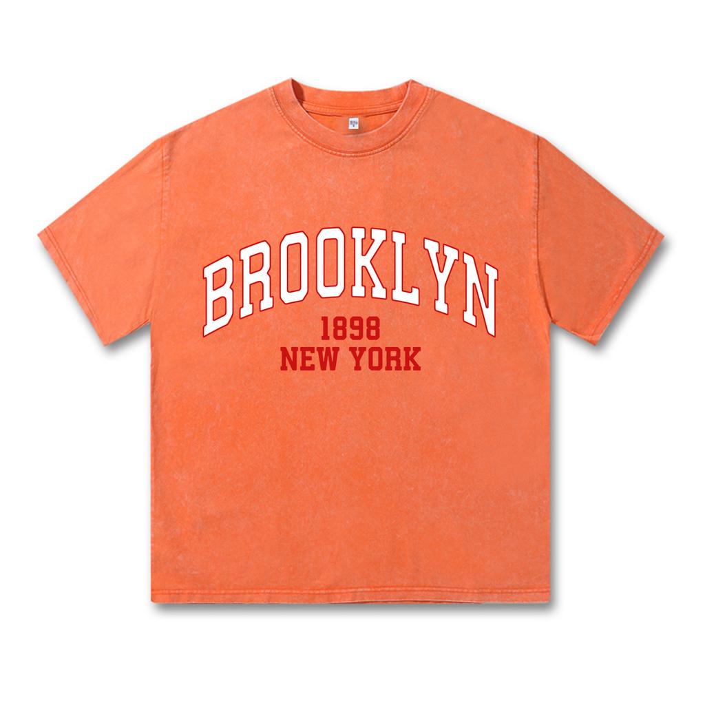 Retro Washed Vintage Brooklyn 1898 T-Shirt High Quality T-Shirts Summer Oversized Short Sleeve Clothes Cotton Loose Street Tops