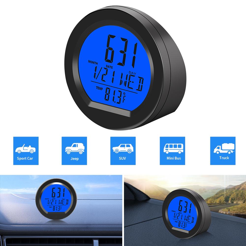 Solar Car Clocks Dashboard Thermometer Automotive Electronic Watch Led Digital DisplayTime with Back Luminous Car Accessories