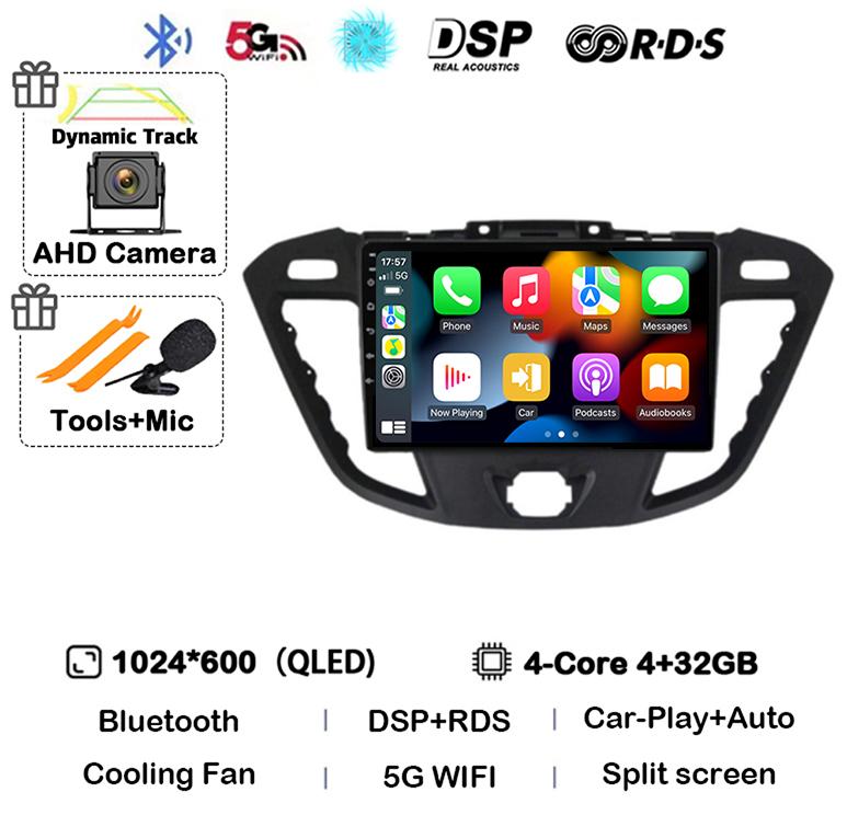 Android 14 Auto Carplay Car Radio For Ford Transit Custom 2013-2018 Multimedia Video Player Navigation GPS 4G+WIFI Stereo Audio
