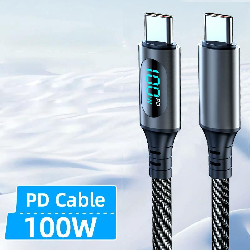 Сверх-Супер Быстрый Зарядный Кабель - 6А 120 Вт USB A на Type C Нейлоновый Дата-Кабель со Светодиодным Цифровым Дисплеем